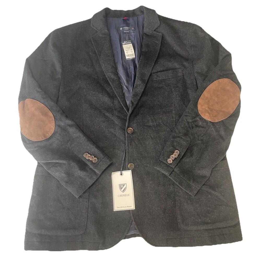 Cremieux Men's Off Duty Blazer XL Wool Charcoal Gray Leather Elbow Patches New